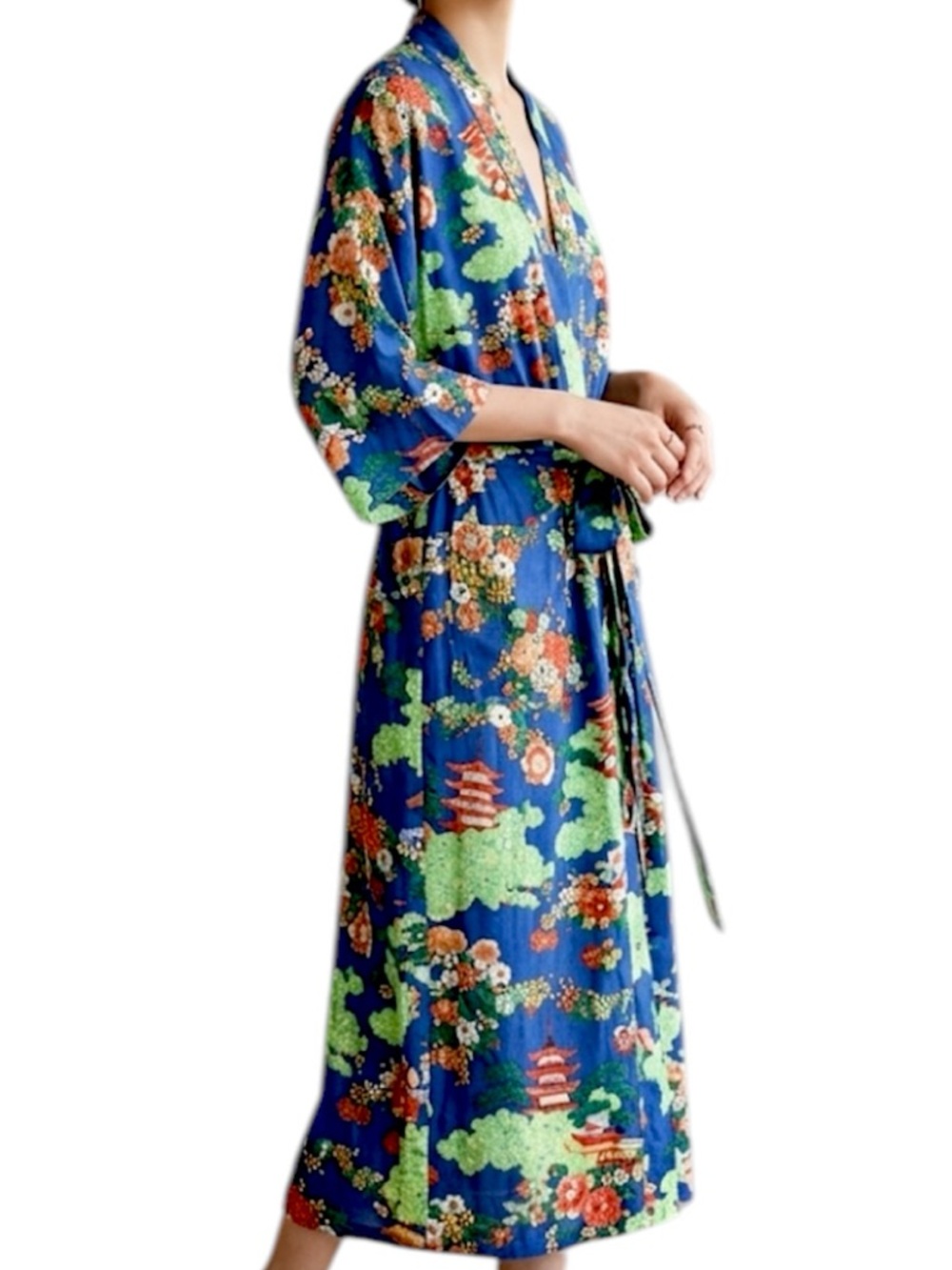 Vintage Lily Multi Color Floral Asian Kimono Belted Robe Size Medium